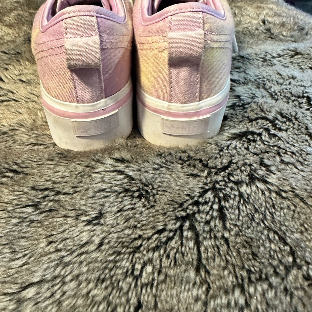ADIDAS NIZZA Platform Pink & Yellow Canvas Girls Sneakers, Size 4 - Picture 5 of 8